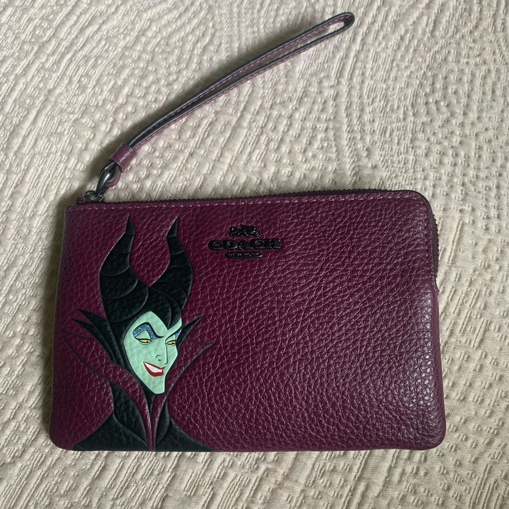 Disney X Coach Corner Zip Wristlet With Maleficent Motif